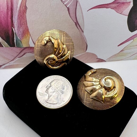 Textured Dome Gold CLIP Earrings - Picture 3 of 4